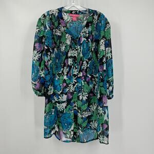 Woman Within Womens Top Size 1X Boho Artsy Floral Print Tunic Sheer